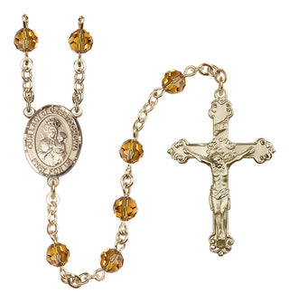 14 Karat Gold 6mm Austrian Crystal Our Lady of Czestochowa Rosary in Topaz