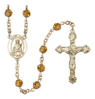14 Karat Gold 6mm Austrian Crystal Saint Lucy Rosary in Topaz