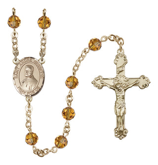 14 Karat Gold 6mm Austrian Crystal Saint Andre Bessette Rosary in Topaz