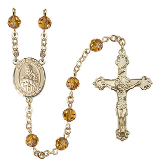 14 Karat Gold 6mm Austrian Crystal Saint Fidelis Rosary in Topaz