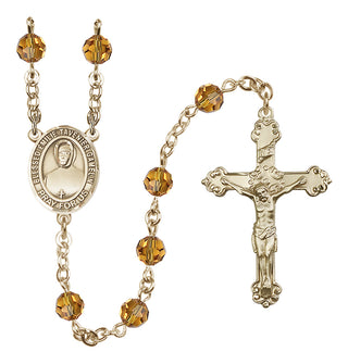 14 Karat Gold 6mm Austrian Crystal Blessed Emilie Tavernier Gamelin Rosary in Topaz