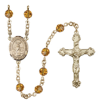 14 Karat Gold 6mm Austrian Crystal Saint Medard of Noyon Rosary in Topaz