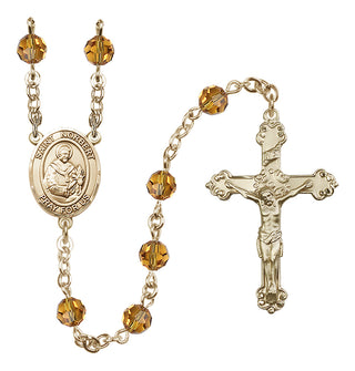 14 Karat Gold 6mm Austrian Crystal Saint Norbert of Xanten Rosary in Topaz