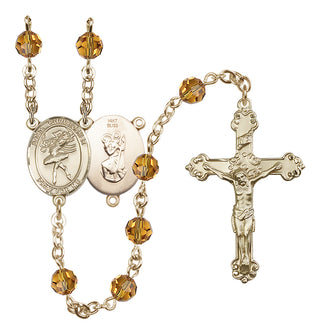14 Karat Gold 6mm Austrian Crystal Saint Christopher/Dance Rosary in Topaz