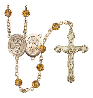 14 Karat Gold 6mm Austrian Crystal Saint Sebastian/Swimming Rosary in Topaz