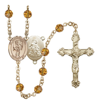 14 Karat Gold 6mm Austrian Crystal Guardian Angel/Baseball Rosary in Topaz