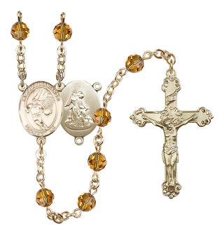 14 Karat Gold 6mm Austrian Crystal Guardian Angel/Basketball Rosary in Topaz