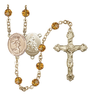 14 Karat Gold 6mm Austrian Crystal Guardian Angel/Track&Field-Men Rosary in Topaz