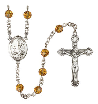 Sterling Silver 6mm Austrian Crystal Saint Andrew the Apostle Rosary in Topaz