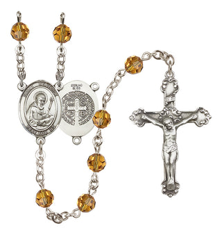 Sterling Silver 6mm Austrian Crystal Saint Benedict Rosary in Topaz