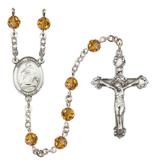 Sterling Silver 6mm Austrian Crystal Saint Charles Borromeo Rosary in Topaz
