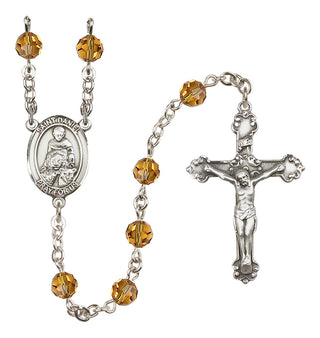 Sterling Silver 6mm Austrian Crystal Saint Daniel Rosary in Topaz