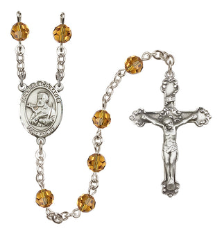 Sterling Silver 6mm Austrian Crystal Saint Francis Xavier Rosary in Topaz