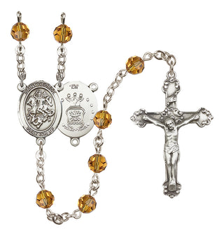 Sterling Silver 6mm Austrian Crystal Saint George / Air Force Rosary in Topaz