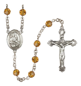 Sterling Silver 6mm Austrian Crystal Saint Gerard Majella Rosary in Topaz