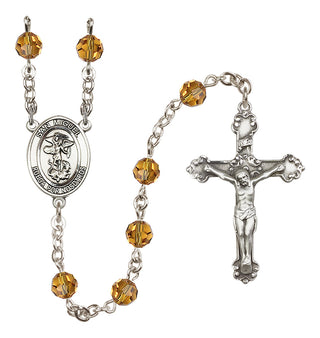 Sterling Silver 6mm Austrian Crystal San Miguel Arcangel Rosary in Topaz