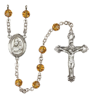 Sterling Silver 6mm Austrian Crystal Our Lady of Loretto Rosary in Topaz