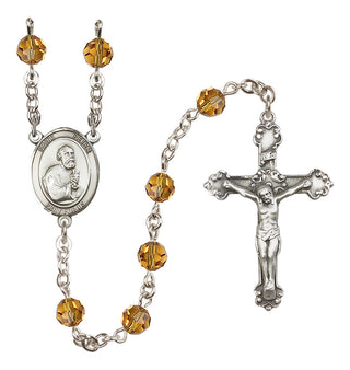 Sterling Silver 6mm Austrian Crystal Saint Peter the Apostle Rosary in Topaz