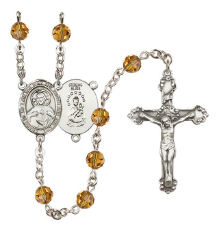 Sterling Silver 6mm Austrian Crystal Scapular Rosary in Topaz
