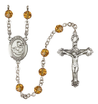 Sterling Silver 6mm Austrian Crystal Saint Thomas Aquinas Rosary in Topaz