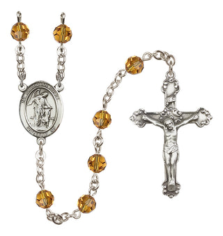 Sterling Silver 6mm Austrian Crystal Guardian Angel with Child Rosary in Topaz
