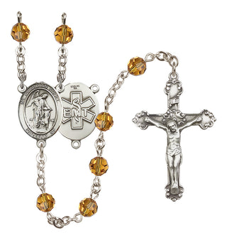 Sterling Silver 6mm Austrian Crystal Guardian Angel / EMT Rosary in Topaz