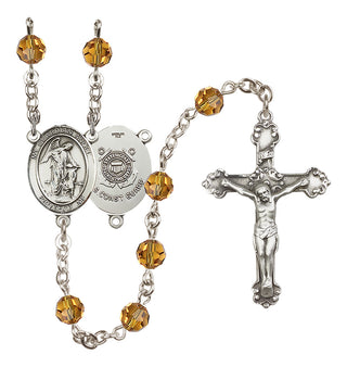Sterling Silver 6mm Austrian Crystal Guardian Angel/Coast Guard Rosary in Topaz
