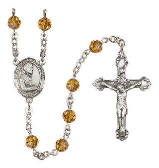 Sterling Silver 6mm Austrian Crystal Saint Pio of Pietrelcina Rosary in Topaz