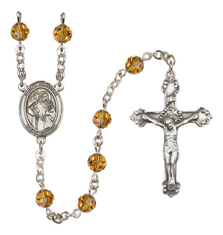 Sterling Silver 6mm Austrian Crystal Saint Ursula Rosary in Topaz