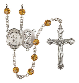 Sterling Silver 6mm Austrian Crystal Saint Christopher/Soccer Rosary in Topaz