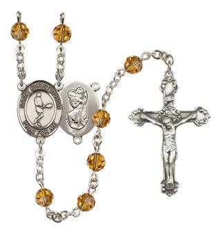Sterling Silver 6mm Austrian Crystal Saint Christopher/Tennis Rosary in Topaz