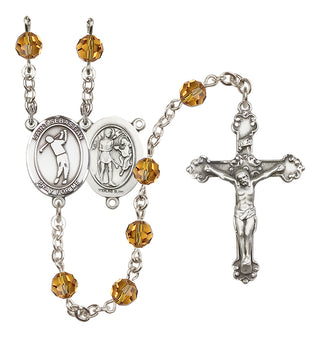 Sterling Silver 6mm Austrian Crystal Saint Sebastian/Golf Rosary in Topaz