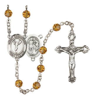Sterling Silver 6mm Austrian Crystal Saint Sebastian/Cheerleading Rosary in Topaz