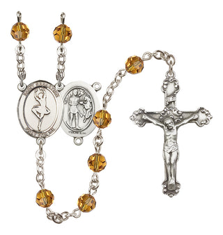 Sterling Silver 6mm Austrian Crystal Saint Sebastian/Dance Rosary in Topaz