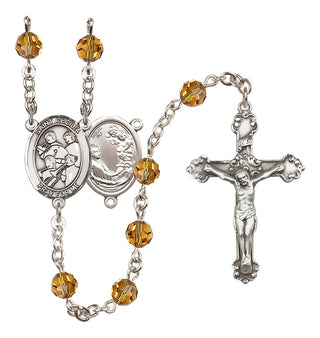 Sterling Silver 6mm Austrian Crystal Saint Cecilia / Marching Band Rosary in Topaz