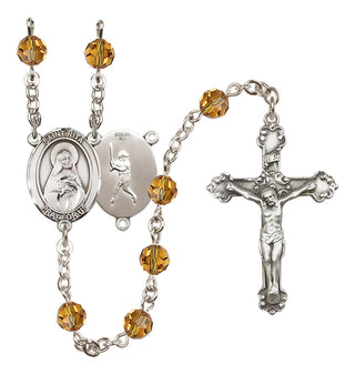 Sterling Silver 6mm Austrian Crystal Saint Rita / Baseball Rosary in Topaz
