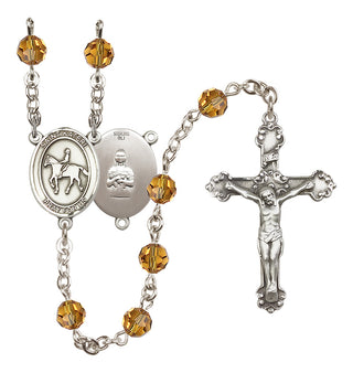 Sterling Silver 6mm Austrian Crystal Saint Kateri/Equestrian Rosary in Topaz