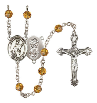 Sterling Silver 6mm Austrian Crystal Saint Christopher / Rodeo Rosary in Topaz
