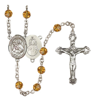 Sterling Silver 6mm Austrian Crystal Our Lady of Mount Carmel Rosary in Topaz