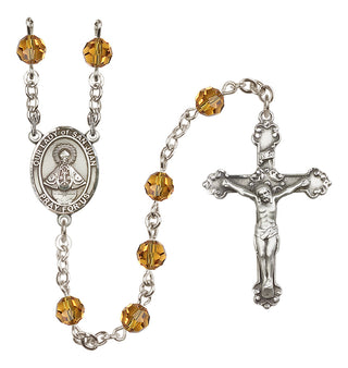 Sterling Silver 6mm Austrian Crystal Our Lady of San Juan Rosary in Topaz