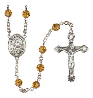 Sterling Silver 6mm Austrian Crystal Saint Deborah Rosary in Topaz