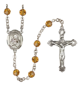 Sterling Silver 6mm Austrian Crystal Mater Dolorosa Rosary in Topaz
