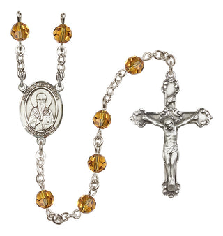 Sterling Silver 6mm Austrian Crystal Saint Athanasius Rosary in Topaz