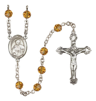 Sterling Silver 6mm Austrian Crystal Saint Pius X Rosary in Topaz
