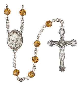 Sterling Silver 6mm Austrian Crystal Saint Louis Marie de Montfort Rosary in Topaz