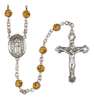 Sterling Silver 6mm Austrian Crystal Saint Matthias the Apostle Rosary in Topaz