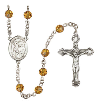 Sterling Silver 6mm Austrian Crystal Saint Dunstan Rosary in Topaz