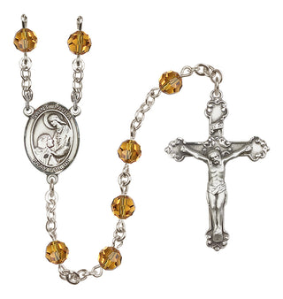 Sterling Silver 6mm Austrian Crystal Saint Paula Rosary in Topaz