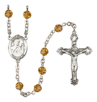 Sterling Silver 6mm Austrian Crystal Saint Kieran Rosary in Topaz