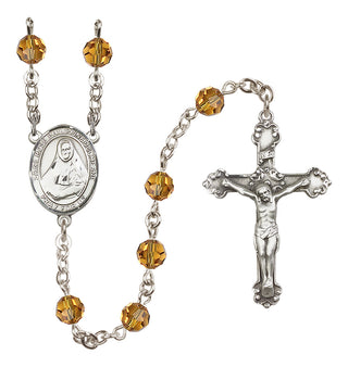 Sterling Silver 6mm Austrian Crystal Saint Rose Philippine Duchesne Rosary in Topaz